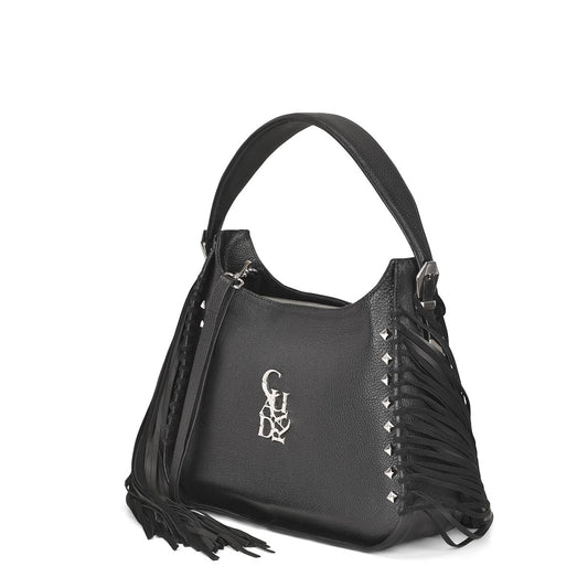 BOD54BN - Cuadra black casual fashion leather fringed bag for woman-Kuet.us