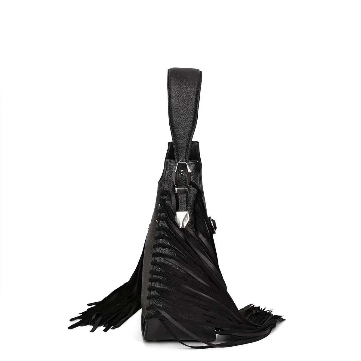 BOD54BN - Cuadra black casual fashion leather fringed bag for woman-Kuet.us