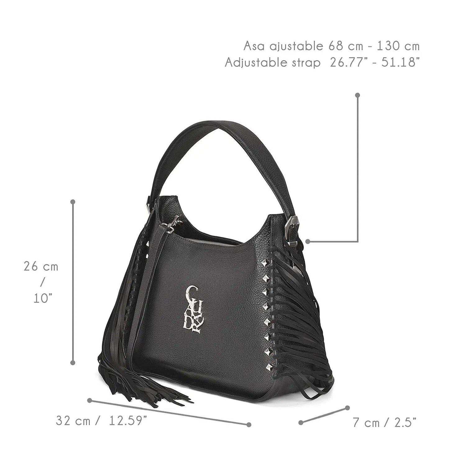 BOD54BN - Cuadra black casual fashion leather fringed bag for woman-Kuet.us