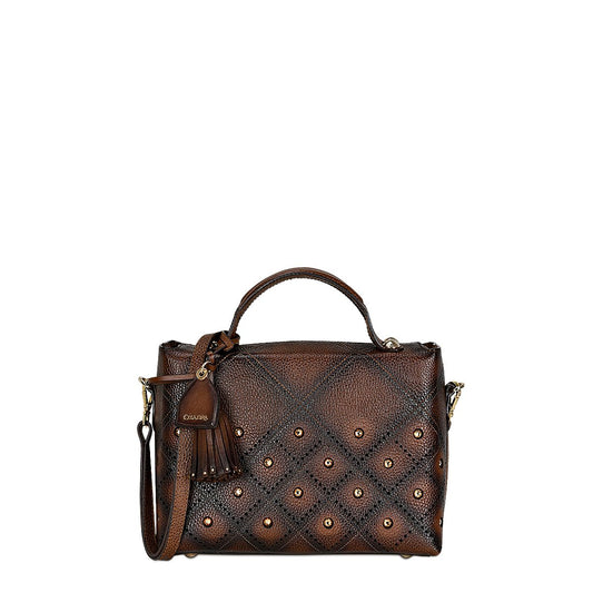 BOD56RS - Cuadra chocolate casual fashion bag in cowhide leather for woman-Kuet.us