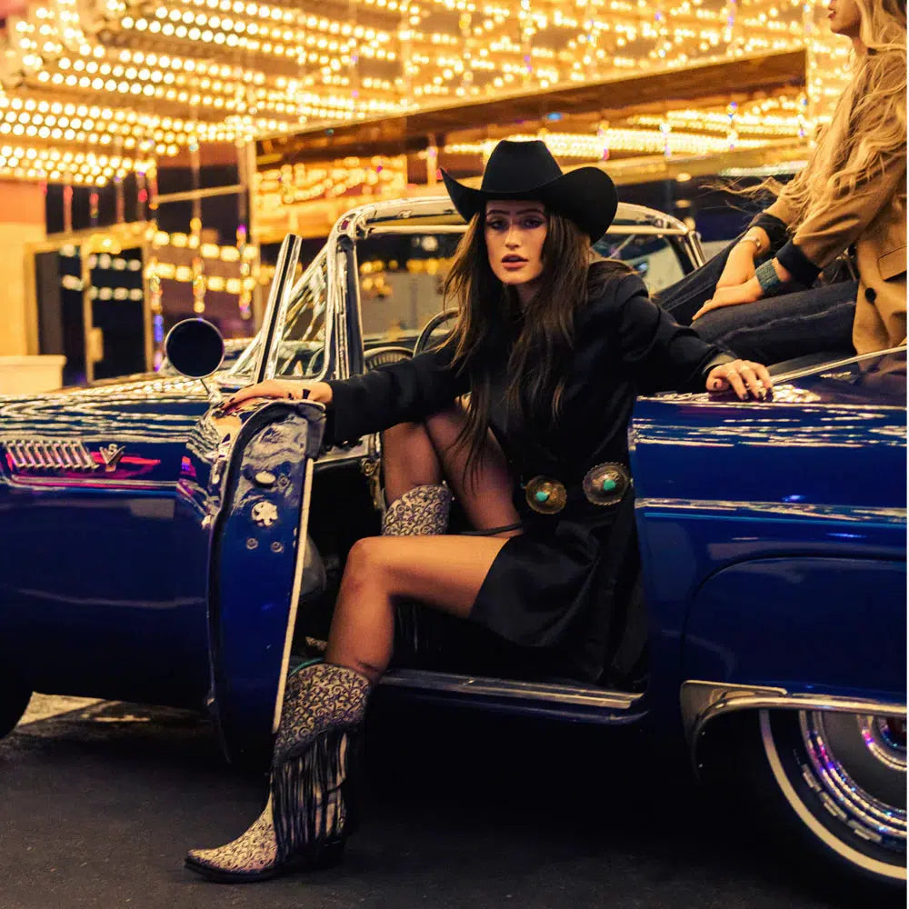 C3877 - M Corral black and white western cowgirl leather fringe boots for women-Kuet.us