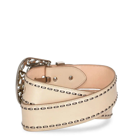 CD974RS - Cuadra sand cowboy Paris Texas leather belt for women-Kuet.us