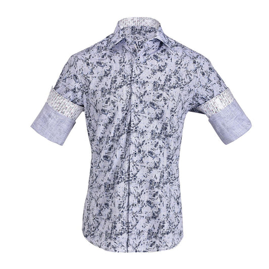 CM0W477 - Cuadra indigo fashion casual washed linen abstract shirt for men-Kuet.us