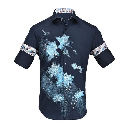 CM523V3 - Cuadra navy casual fashion hand painted shirt for men-Kuet.us