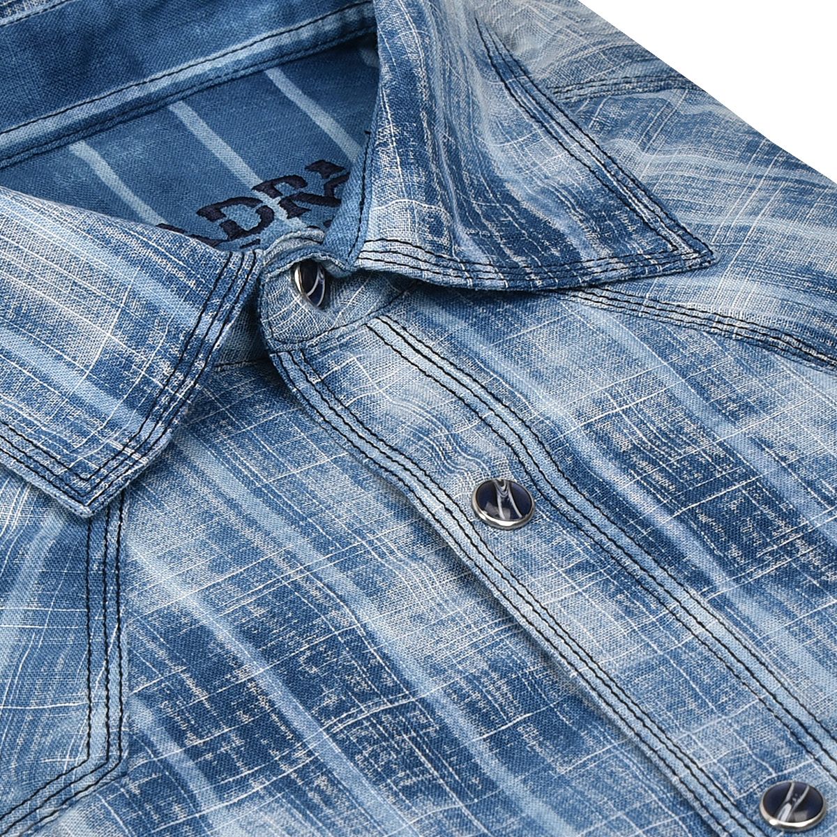 CMJ472V - Cuadra denim stone wash western stripe shirt for men-Kuet.us