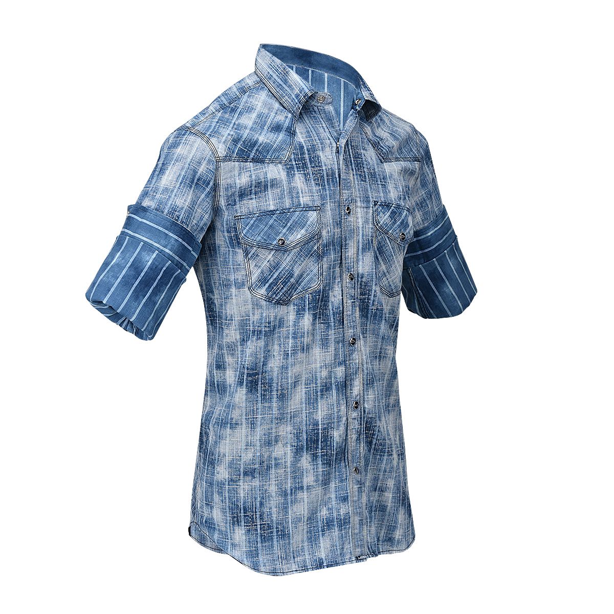 CMJ472V - Cuadra denim stone wash western stripe shirt for men-Kuet.us