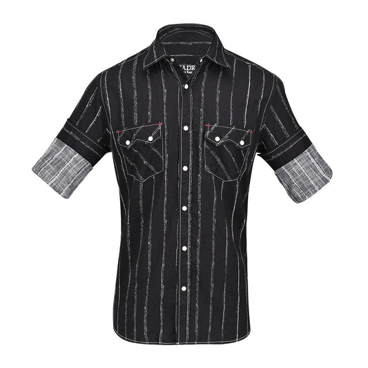 CMRJ469 - Cuadra black western contrasting chalk stripes shirt for men-Kuet.us