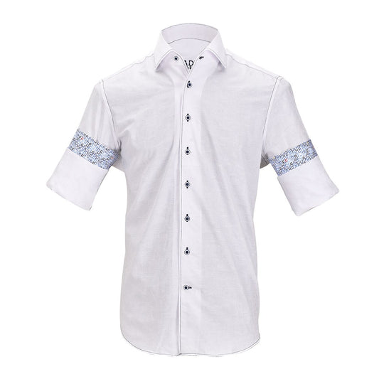 CMW466R - Cuadra white fashion casual soft cotton paisley shirt for men-Kuet.us