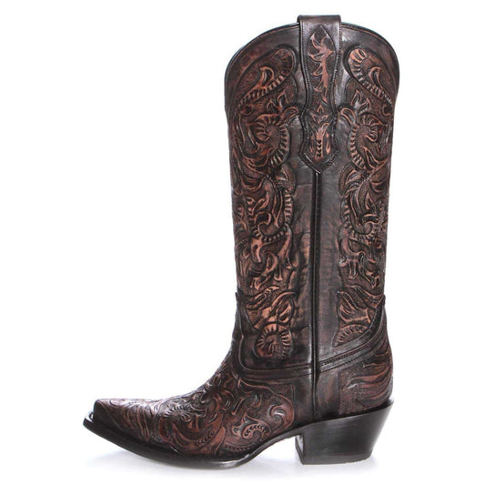 G1471-M Corral brown western cowgirl leather tall boots for women-Kuet.us
