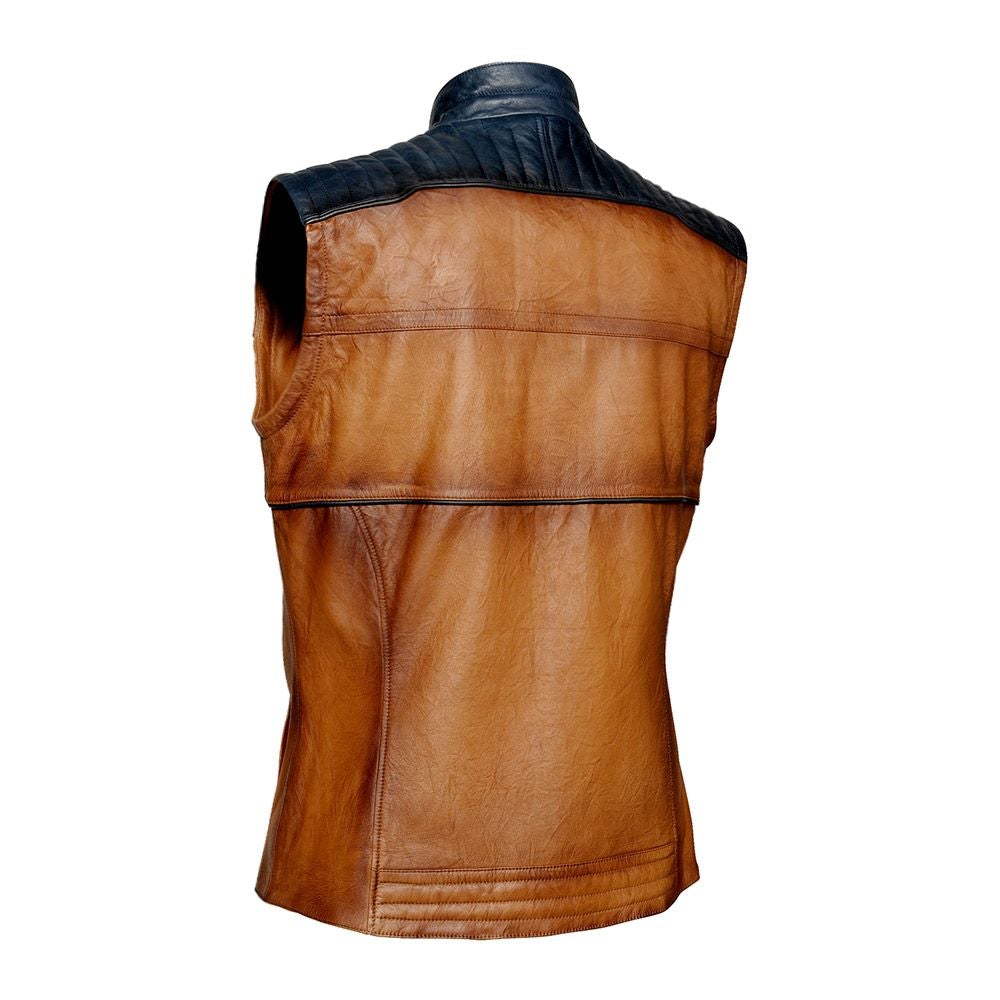 H105BOB - Cuadra honey racer contrasting wrinkled leather vest for men-Kuet.us