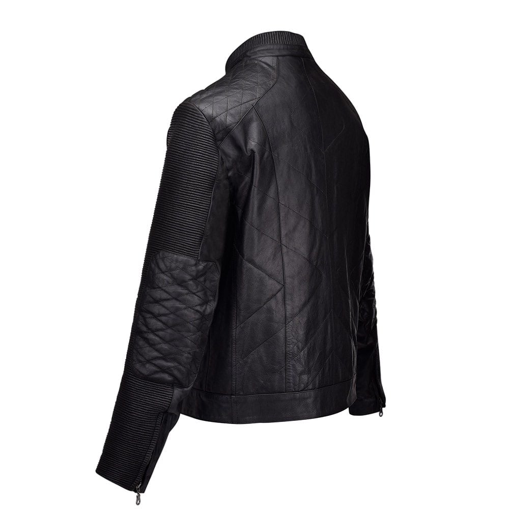 H195BOC - Cuadra black fashion moto racer patched leather jacket for men-Kuet.us