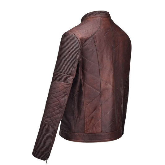 H195BOC - Cuadra brown fashion moto racer patched leather jacket for men-Kuet.us
