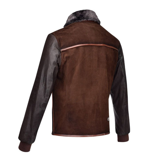 H252BOA - CUADRA MORO BROWN AVIATOR SUEDE-GOAT-FUR LEATHER JACKET FOR MEN-Kuet.us