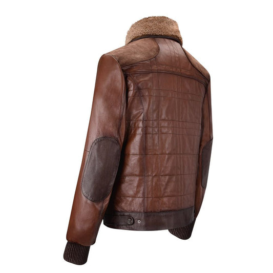 H271BOB - Cuadra camel classic aviator sheepskin leather jacket for men-Kuet.us