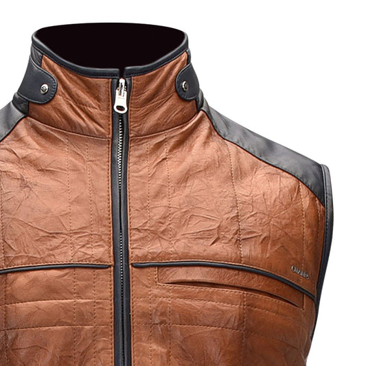 H27COB - Cuadra honey casual fashion quilted goat leather racer vest for men-Kuet.us
