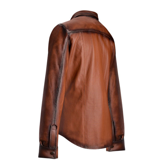 H280COC - Cuadra vegetal brown western fashion leather shirt jacket for men-Kuet.us