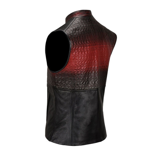 H295COB- Cuadra red casual fashion quilted goat leather racer vest for men-Kuet.us