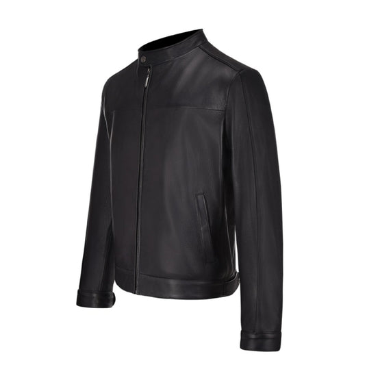 H297VEV - Cuadra black casual fashion quilted deer leather jacket for men-Kuet.us