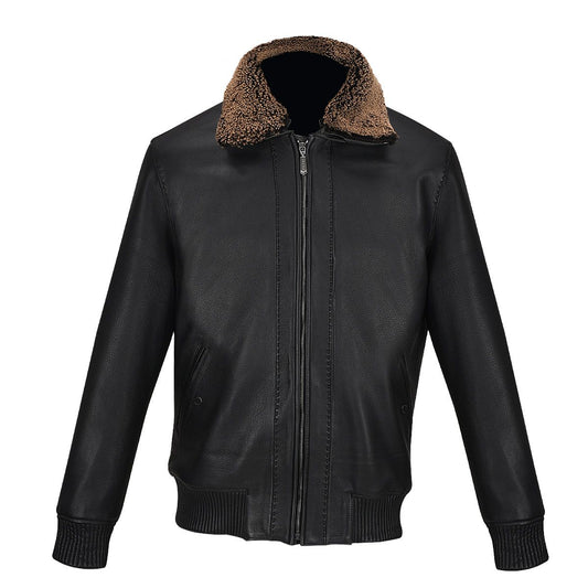 H321COB - Cuadra black casual fashion goat leather motorcycle aviator jacket for men-Kuet.us