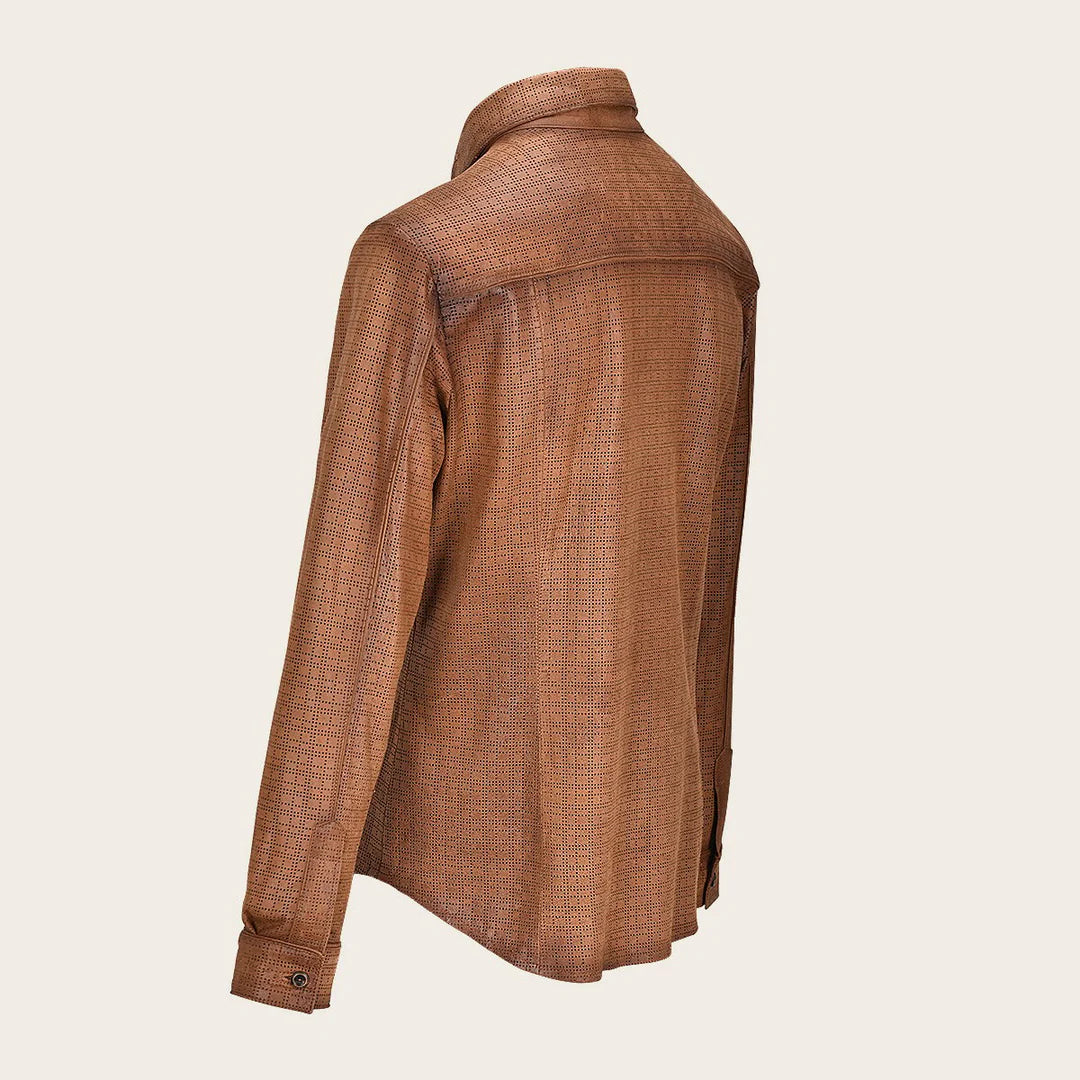 H329COC - Cuadra Brown Casual Fashion Lambskin Blouson Shirt for Men