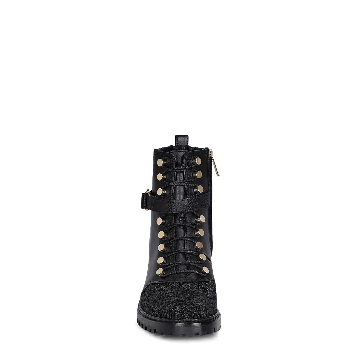 K34MTTS - Cuadra black fashion stingray ankle combat boots for women-Kuet.us