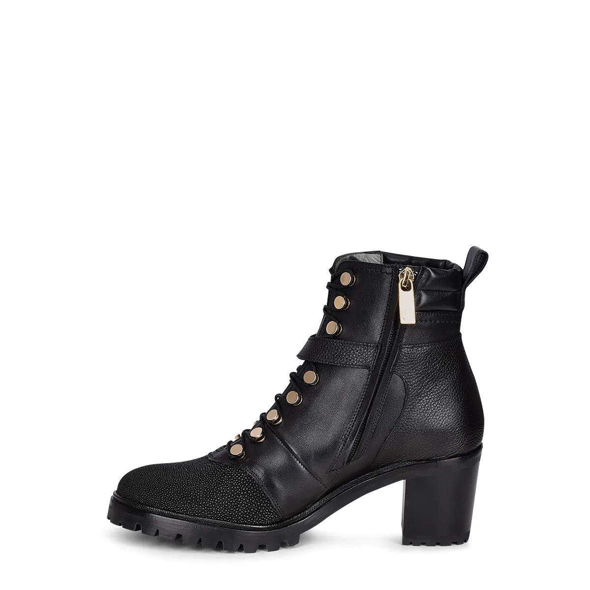 K34MTTS - Cuadra black fashion stingray ankle combat boots for women-Kuet.us