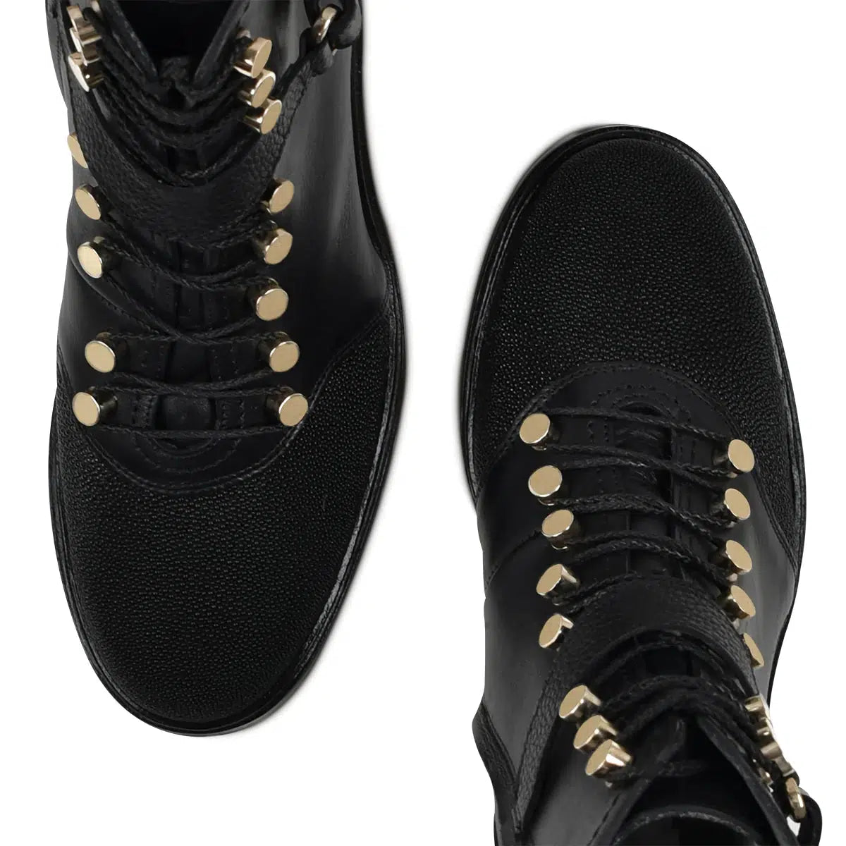 K34MTTS - Cuadra black fashion stingray ankle combat boots for women-Kuet.us
