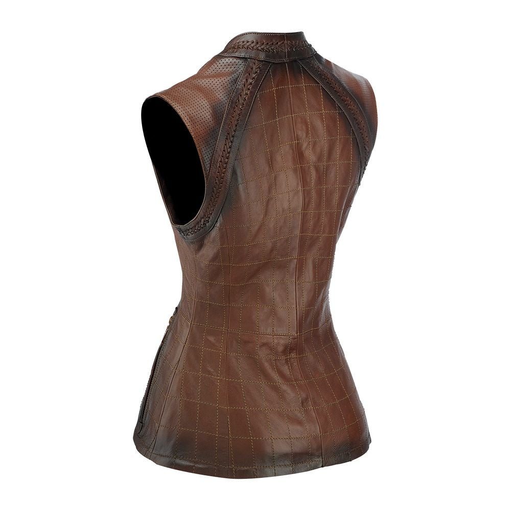 M134BOB - Cuadra brown fashion casual quilted leather vest for women-Kuet.us