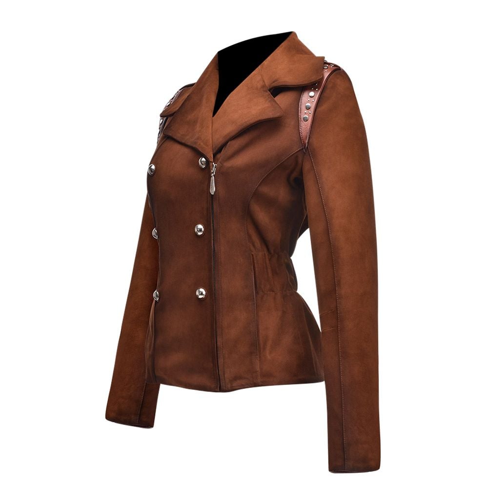 M233COA - Cuadra shedron brown fashion suede leather coat jacket for women-Kuet.us