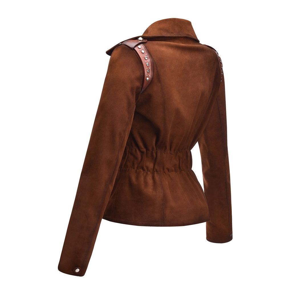 M233COA - Cuadra shedron brown fashion suede leather coat jacket for women-Kuet.us