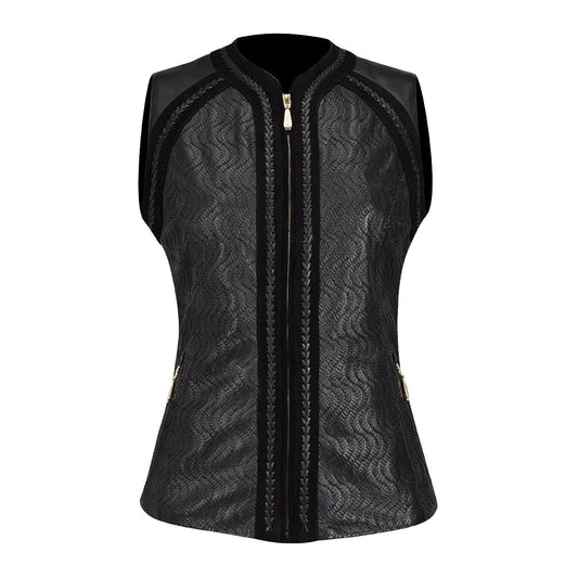 M283BOA - Cuadra black dress fashion cowhide leather vest for women-Kuet.us
