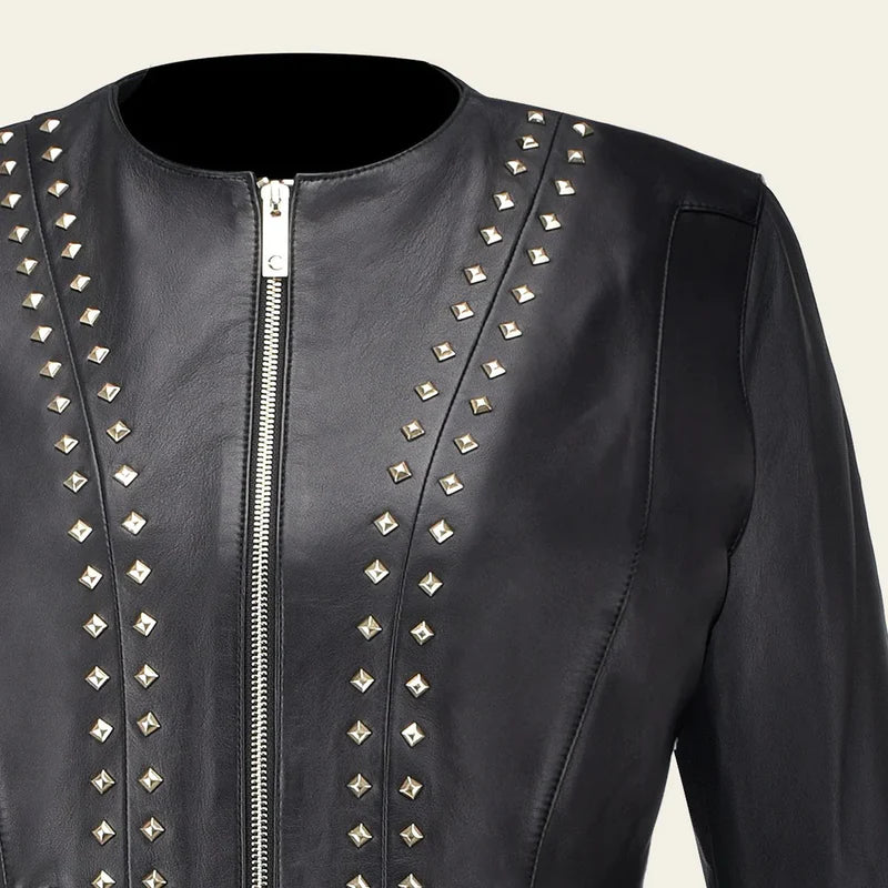 Cuadra black dress casual fashion sheepskin leather jacket for women