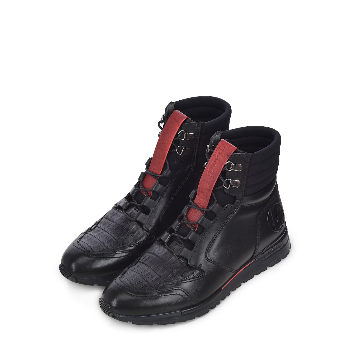 N48CWTS - Cuadra black casual fashion caiman leather sneaker boots for men-Kuet.us