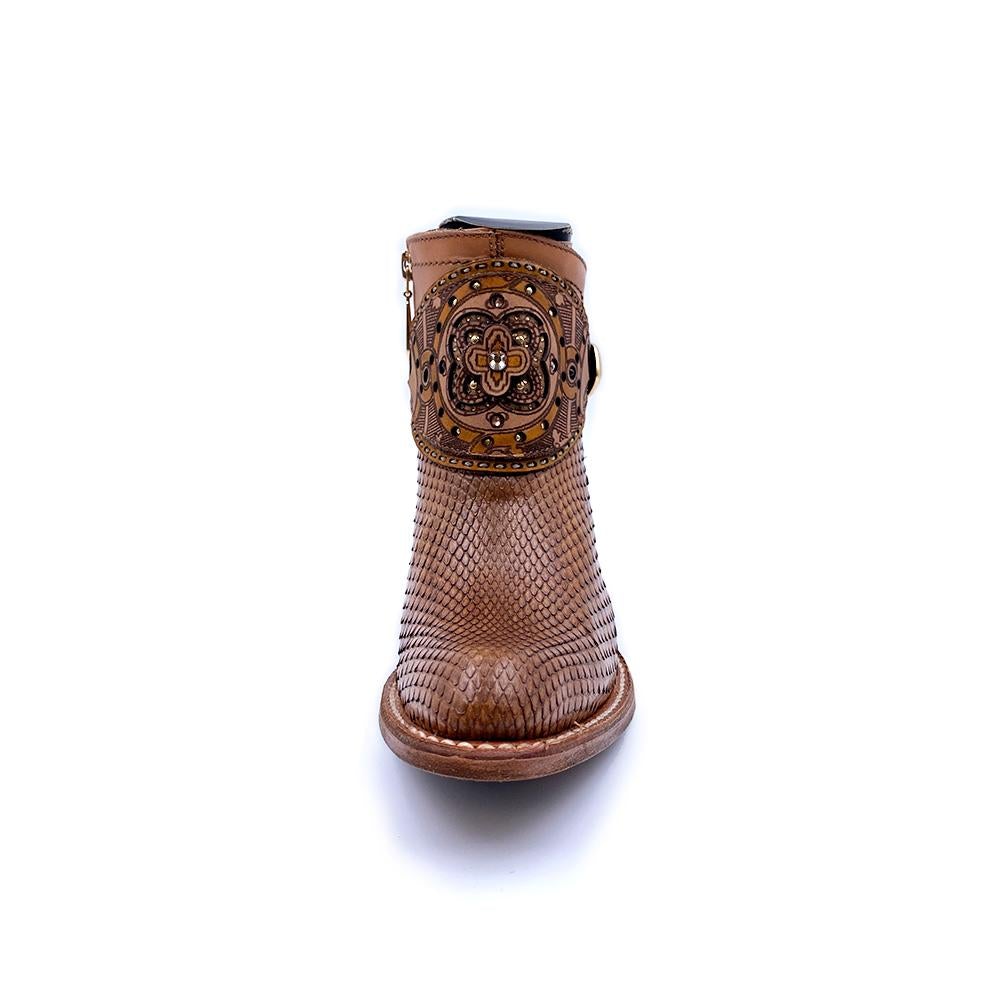 2Q02PH STRAW. CUADRA FASHION COWBOY PYTHON ANKLE BOOTS FOR WOMEN.-Kuet