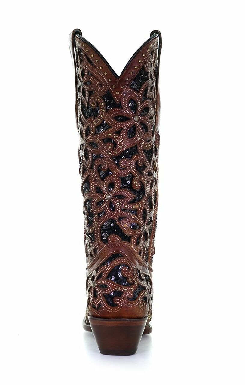 A4083 - Corral tan/black western cowgirl leather boots for women-Kuet.us