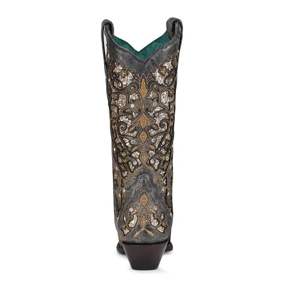 A4231 - Corral black western cowgirl leather sequins crystals tall boots women-Kuet.us