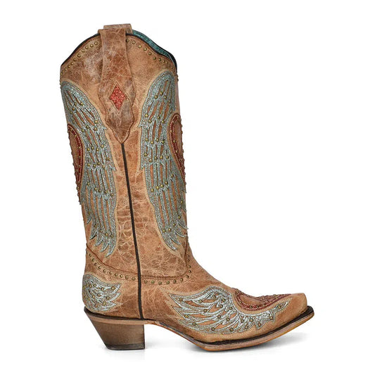 A4235 - Corral brown western cowgirl leather studded boots for women-Kuet.us