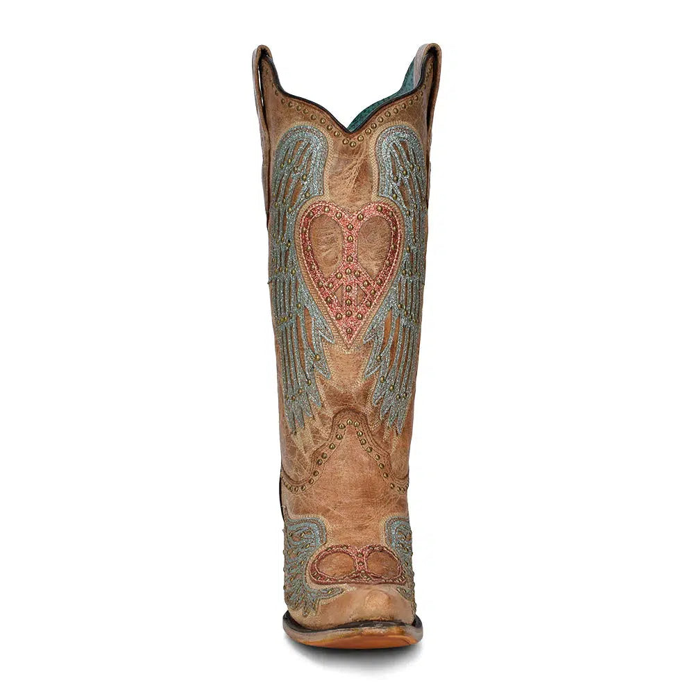 A4235 - Corral brown western cowgirl leather studded boots for women-Kuet.us