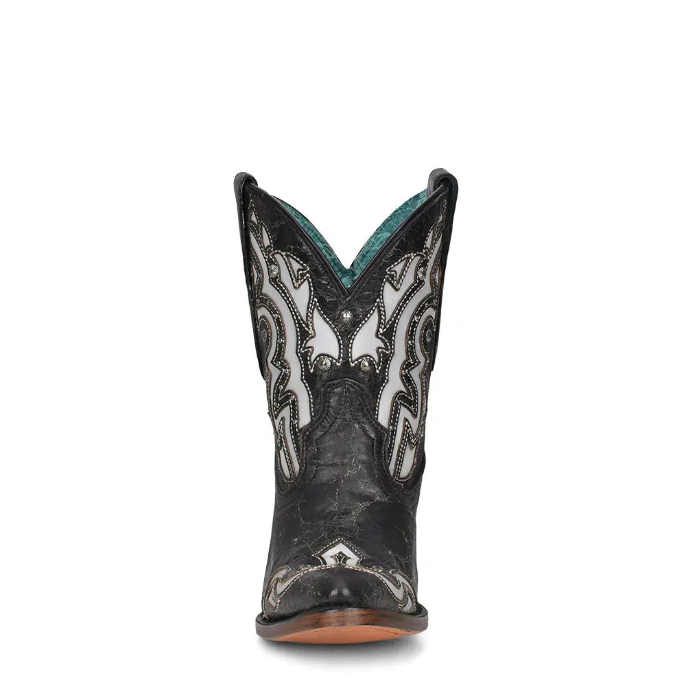A4272 - Corral black western cowgirl leather ankle boots for women-Kuet.us