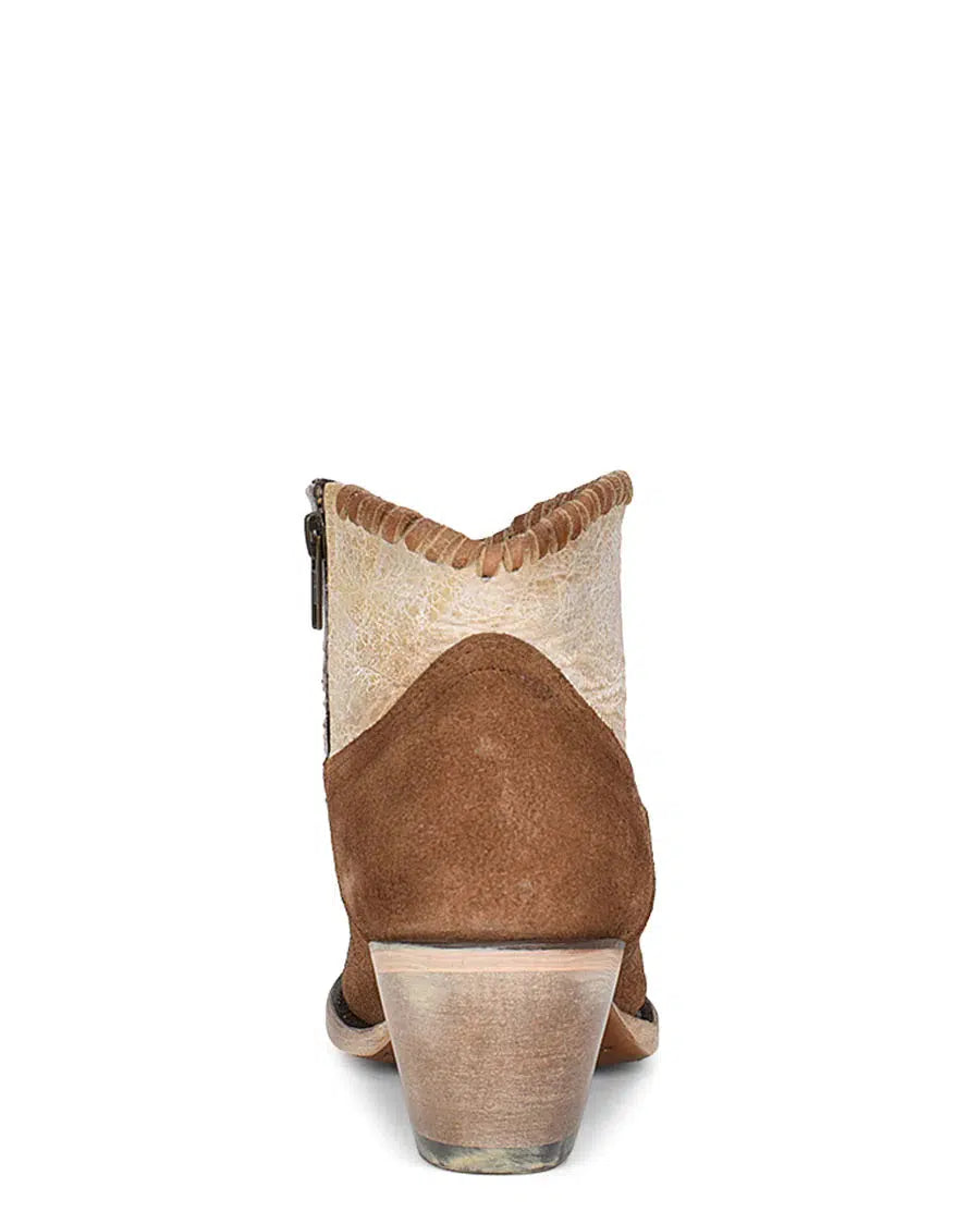 A4276 - Corral sand western cowgirl leather ankle booties for women-Kuet.us