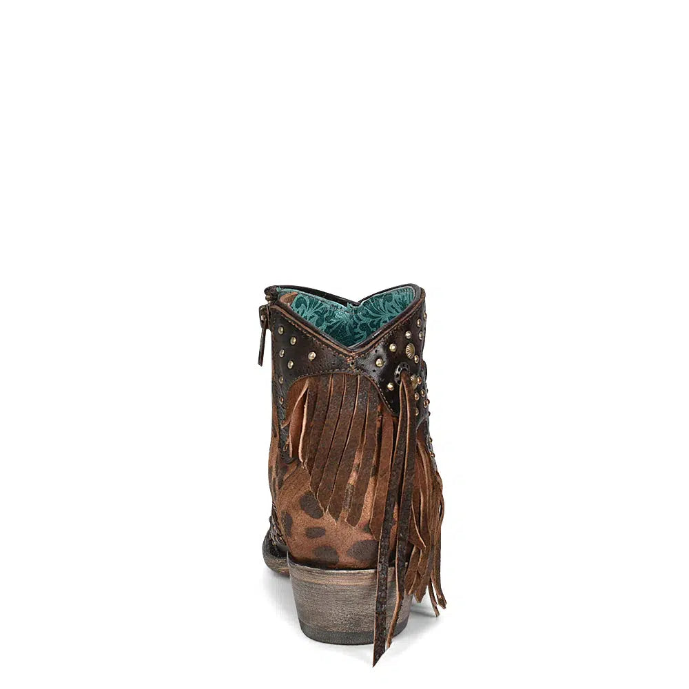 A4280 - Corral brown western cowgirl leather ankle boots for women-Kuet.us