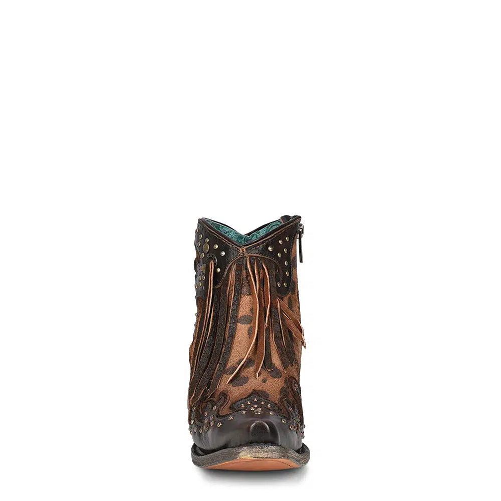 A4280 - Corral brown western cowgirl leather ankle boots for women-Kuet.us