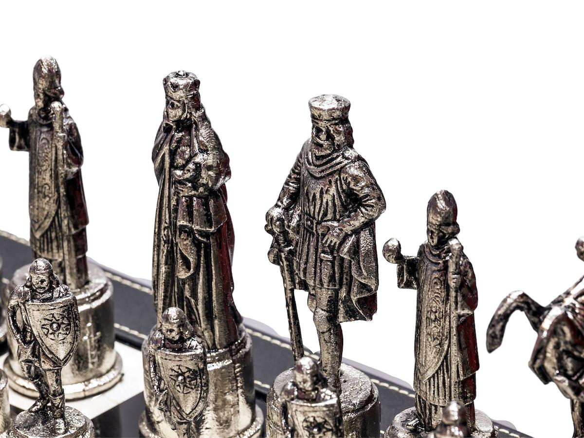 Luxury black leather and marble chess set board with roman chessmen-Kuet.us