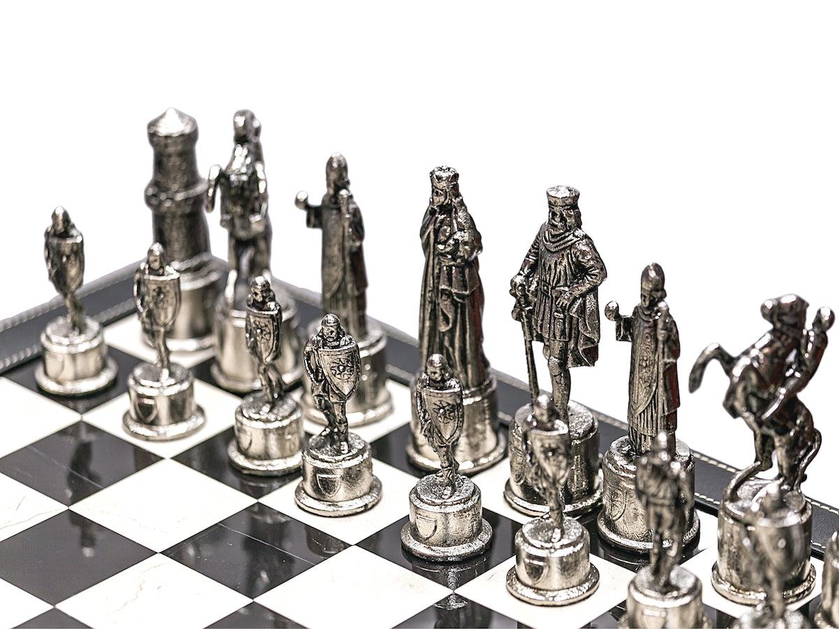 Luxury black leather and marble chess set board with roman chessmen-Kuet.us