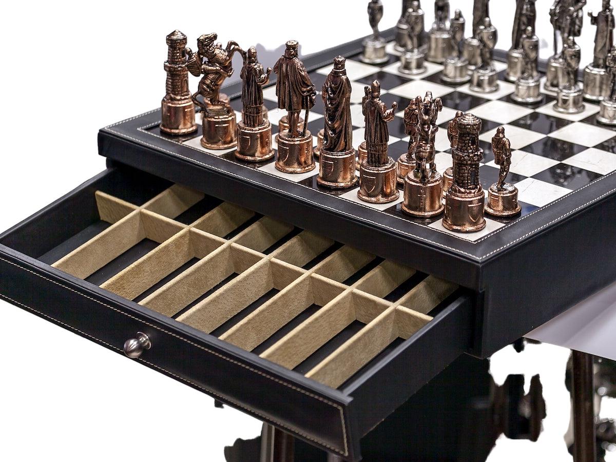 Luxury black leather and marble chess set board with roman chessmen-Kuet.us