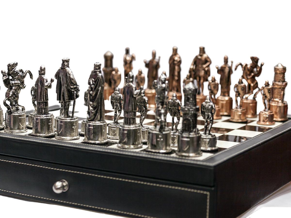 Luxury black leather and marble chess set board with roman chessmen-Kuet.us
