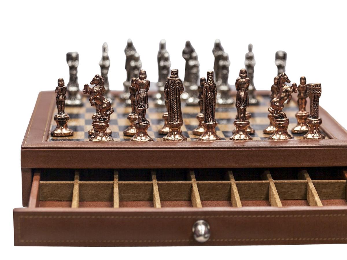 Luxury brown leather and marble chess set board with roman chessmen-Kuet.us