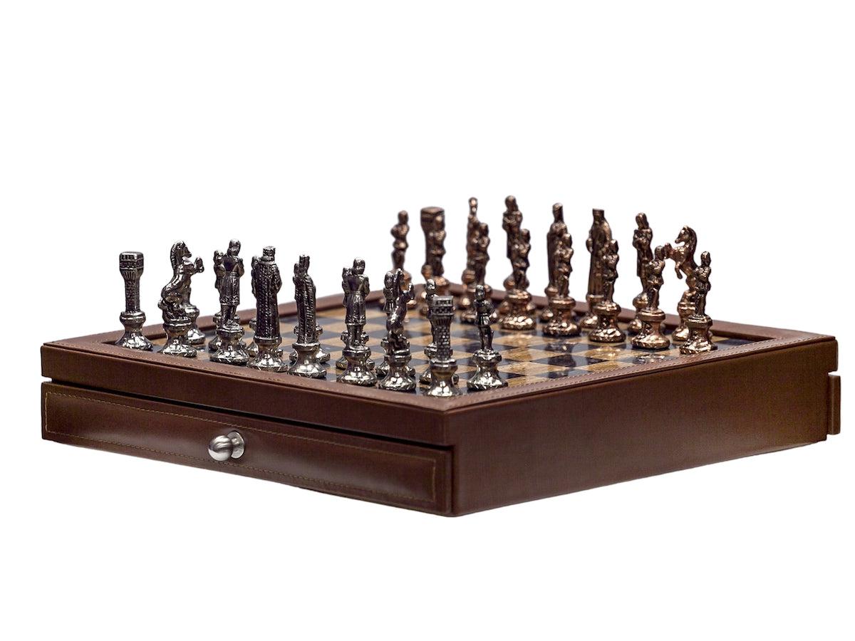 Luxury brown leather and marble chess set board with roman chessmen-Kuet.us