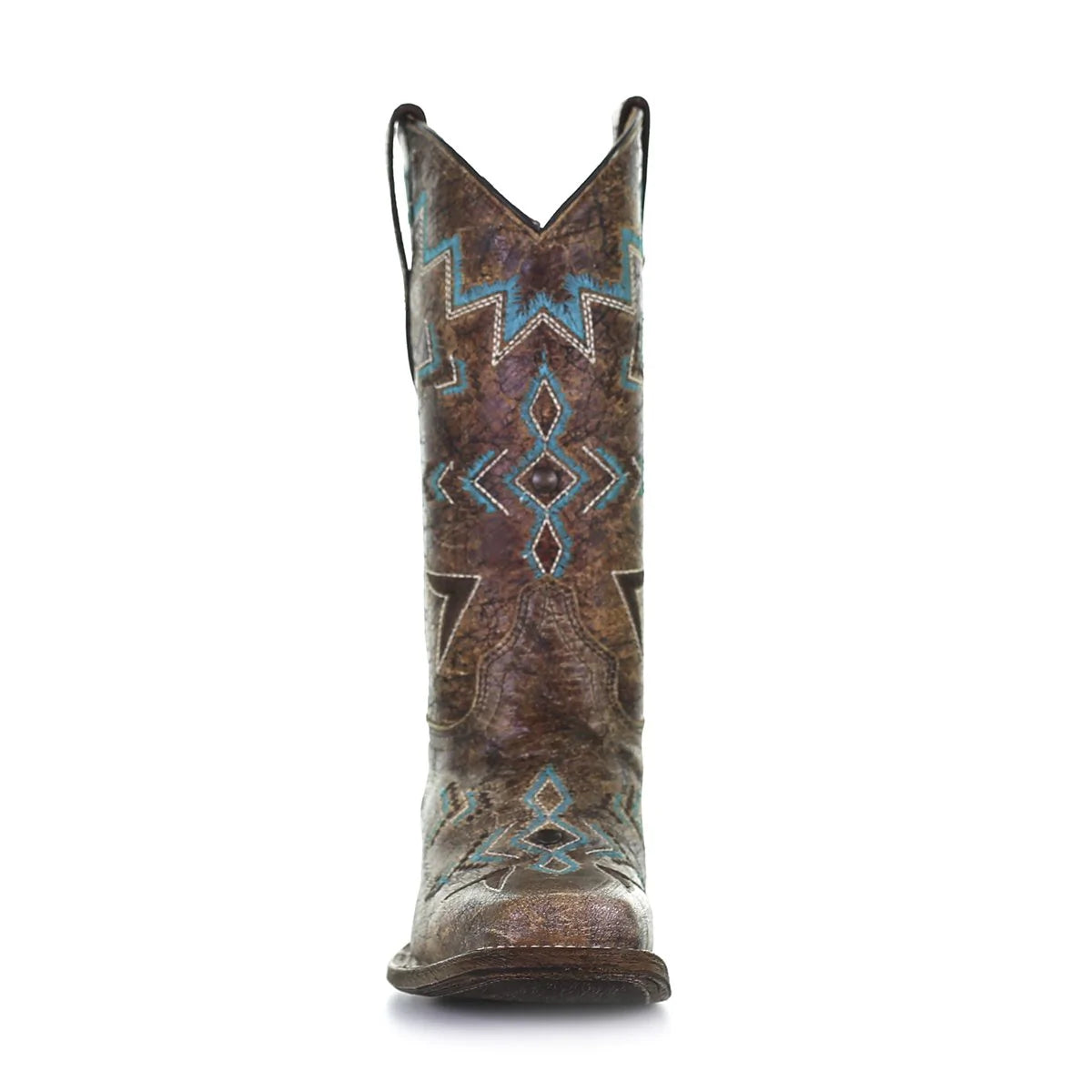 E1052 - Corral bronze roper western cowgirl leather boots for teens