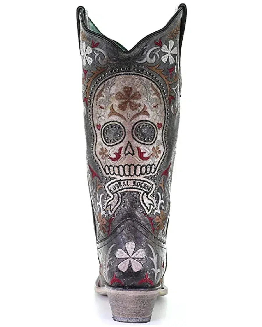 E1587 - Corral black skull western cowgirl leather boots for women-Kuet.us